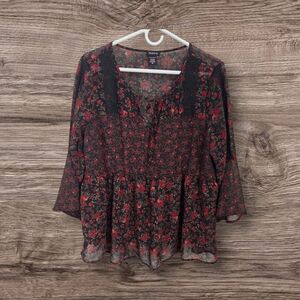 Torrid Black and Red Floral Blouse
